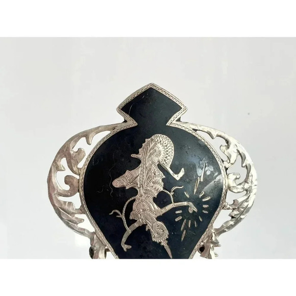 Siam Sterling Niello Makkalah Goddess of Lightening Black Enamel Vintage Brooch - Picture 4 of 10